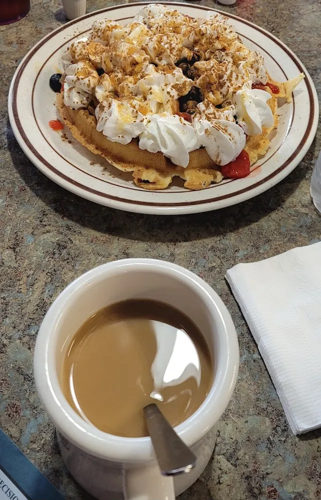 Belgian Waffle with Strawberries and Banana